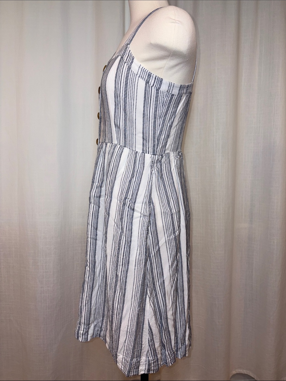 Striped White and Navy Button-Front Sundress - Picture 2 of 8